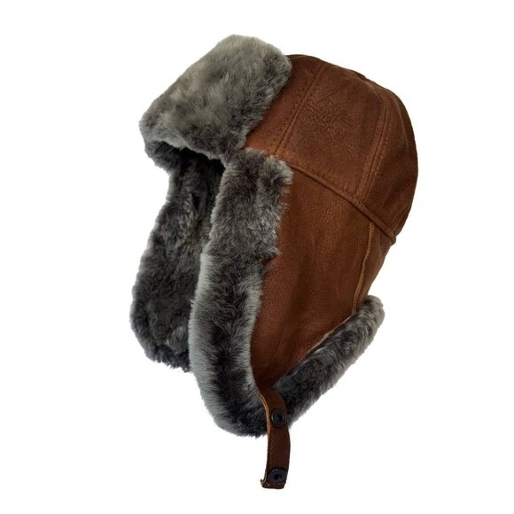 Lukkiu Other - Shearling Sheepskin Leather Trapper Hat | Aviator Hat | Russian Ushanka